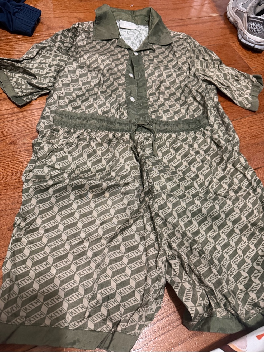 Kith Olive Green Logo-Print satin set
